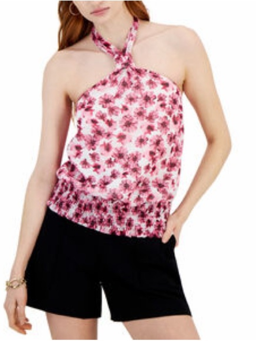 INC International Concepts Floral Halter Top Pink Size L